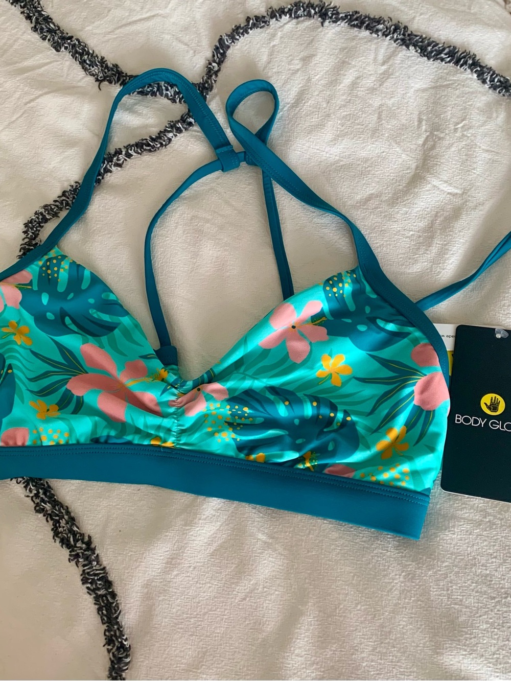 Body Glove Teal Tropical Floral Bikini Top
